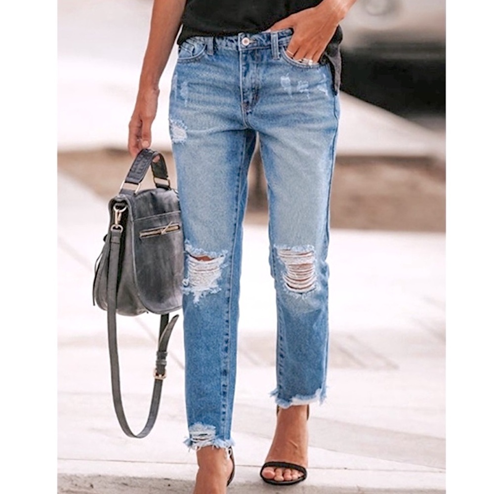 Forever 21 Distressed Slim Straight Jeans